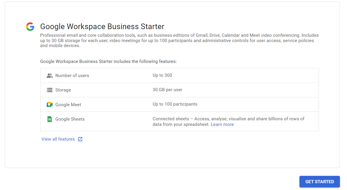 Google Workspace Starter Plan Feature With 30GB Storage