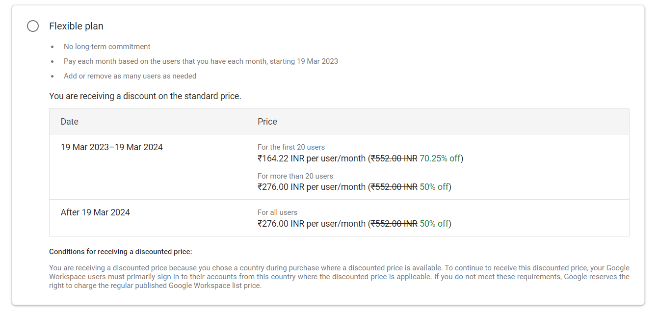 Google Worksapce Business Starter 30 GB New Monthly Price