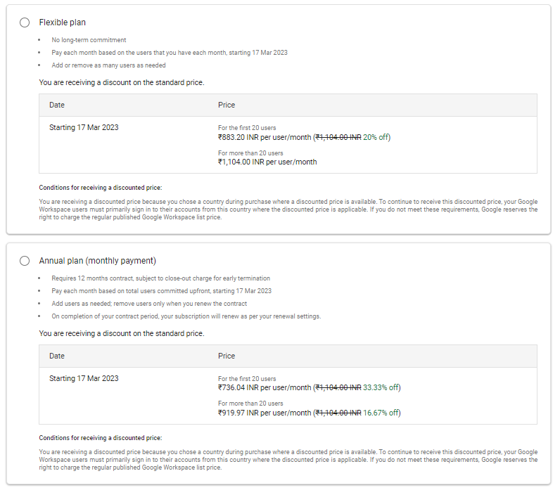 Standard Plan With 02-TB Storage Flexi and Annualy Compare New Price